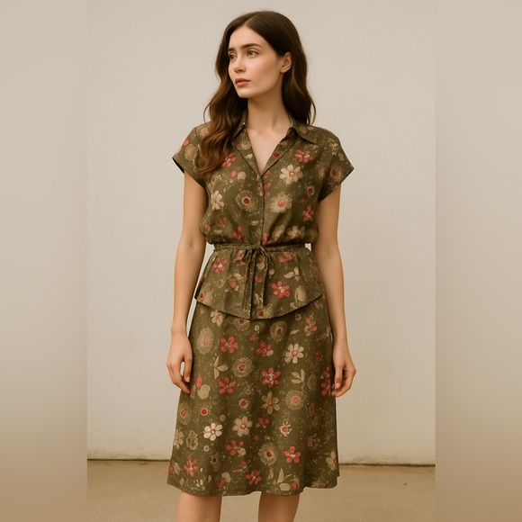 CLEO Petite | Vintage Skirt Floral Set in Pretty Green, Cream & Pink - Picture 1 of 11